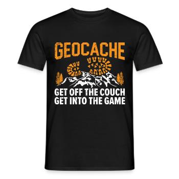 Geocache Get off the couch, into the game - Men's T-Shirt - black - Front - AI Model Male 178 light (178cm)