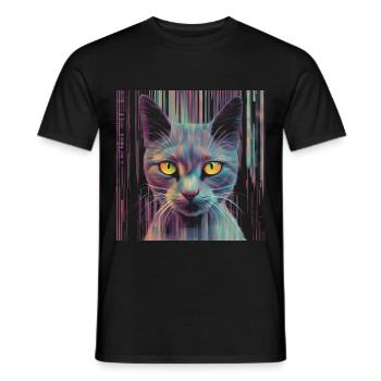 Katze Glitch - Männer T-Shirt - Schwarz - Vorne - AI Model Male 178 light (178cm)