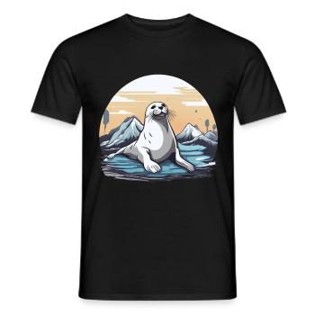 Mignon phoque lion de mer animal marin océan - T-shirt homme - noir - Devant - AI Model Male 178 light (178cm)