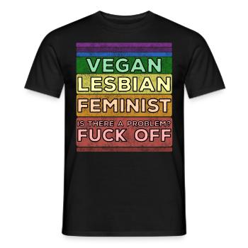 FÉMINISTE LESBIENNE VEGAN - T-shirt homme - noir - Devant - AI Model Male 178 light (178cm)