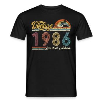 Vintage « Limited Edition » vintage 1986 anniversaire - T-shirt homme - noir - Devant - AI Model Male 178 light (178cm)