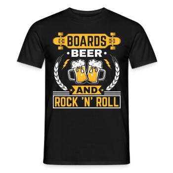 Rock and Roll, Beer, Skateboard Longboard Concert - Men's T-Shirt - black - Front - AI Model Male 178 light (178cm)