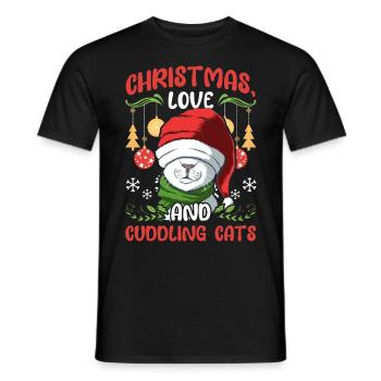 Cat Cuddle Animal Love Christmas, Love Cats - Men's T-Shirt - black - Front - AI Model Male 178 light (178cm)
