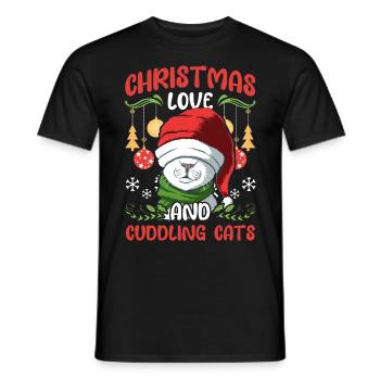Cat Cuddle Animal Love Christmas, Love Cats - Men's T-Shirt - black - Front - AI Model Male 178 light (178cm)