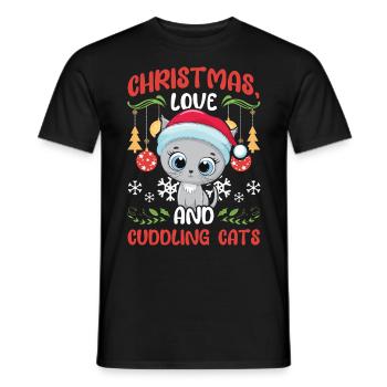 Cat Cuddle Animal Love Christmas, Love Cats - Men's T-Shirt - black - Front - AI Model Male 178 light (178cm)