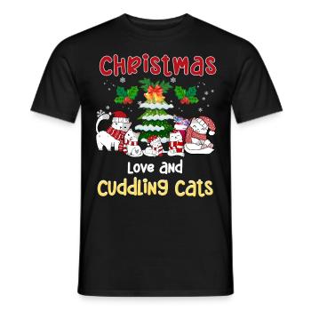 Câlin Chat Animal Amour Noël, Amour Chats - T-shirt homme - noir - Devant - AI Model Male 178 light (178cm)
