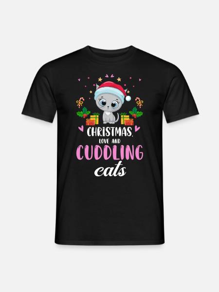 Katze Kuschel Tierliebe Weihnachten, Liebe Katzen - Männer T-Shirt - Schwarz