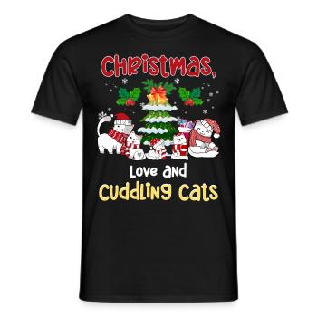 Cat Cuddle Animal Love Christmas, Love Cats - Men's T-Shirt - black - Front - AI Model Male 178 light (178cm)