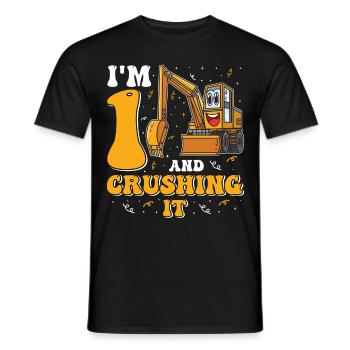 1. Geburtstag, 1 Jahr alt! Kids, Boy Junge Bagger - Männer T-Shirt - Schwarz - Vorne - AI Model Male 178 light (178cm)