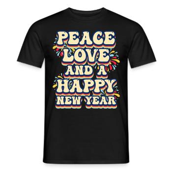 Réveillon du Nouvel An, Paix, Amour, Bonne Année - T-shirt homme - noir - Devant - AI Model Male 178 light (178cm)