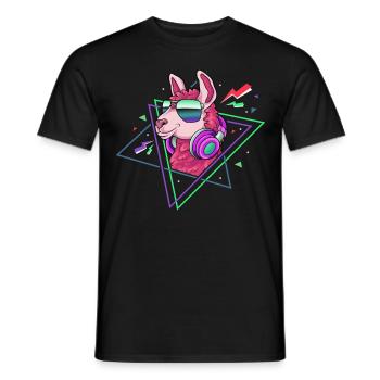 Lama Alpaga 80s Costume Rétro Années 90s Party - T-shirt homme - noir - Devant - AI Model Male 178 light (178cm)