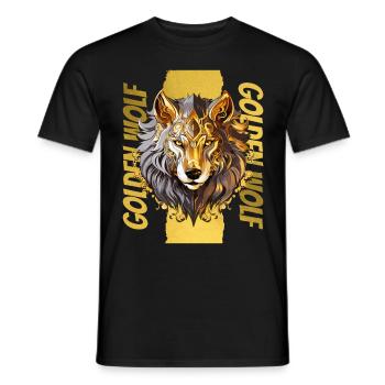 Wolf Wolf’s Head Gold Nature Wilderness Adventure Art - T-shirt homme - noir - Devant - AI Model Male 178 light (178cm)