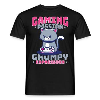 Gaming, Zocken, Videospiel, Grumpy Katze Gamer - Männer T-Shirt - Schwarz - Vorne - AI Model Male 178 light (178cm)