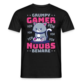 Gaming, Zocken, Videospiel, Grumpy Katze Gamer - Männer T-Shirt - Schwarz - Vorne - AI Model Male 178 light (178cm)