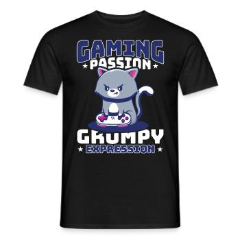 Gaming, Zocken, Videospiel, Grumpy Katze Gamer - Männer T-Shirt - Schwarz - Vorne - AI Model Male 178 light (178cm)