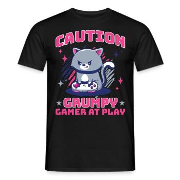 Gaming, Zocken, Videospiel, Grumpy Katze Gamer - Männer T-Shirt - Schwarz - Vorne - AI Model Male 178 light (178cm)