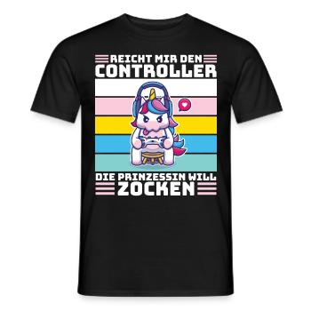 Gaming Einhorn, Zocken, Prinzessin Gamer - Männer T-Shirt - Schwarz - Vorne - AI Model Male 178 light (178cm)