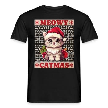 Chat Noël Merry Meowy Catmas Ugly Funny - T-shirt homme - noir - Devant - AI Model Male 178 light (178cm)