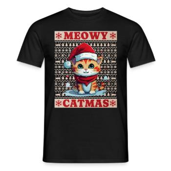 Chat Noël Merry Meowy Catmas Ugly Funny - T-shirt homme - noir - Devant - AI Model Male 178 light (178cm)