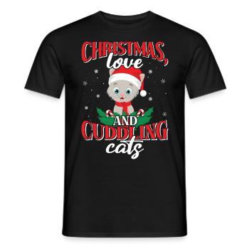Chat, Câlin, Amour Animal, Noël, Amour Chats, - T-shirt homme - noir - Devant - AI Model Male 178 light (178cm)