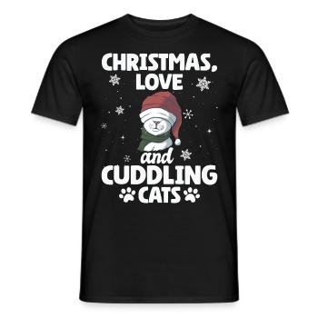 Chat, Câlin, Amour Animal, Noël, Amour Chats, - T-shirt homme - noir - Devant - AI Model Male 178 light (178cm)