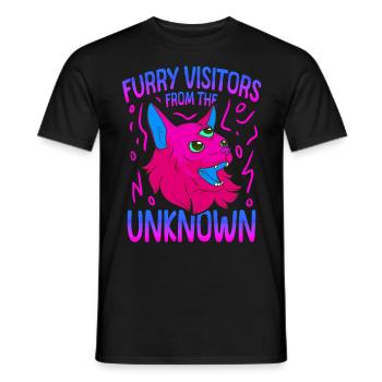 Cat Alien, UFO, UAP, Space, Space Flying Object - Men's T-Shirt - black - Front - AI Model Male 178 light (178cm)