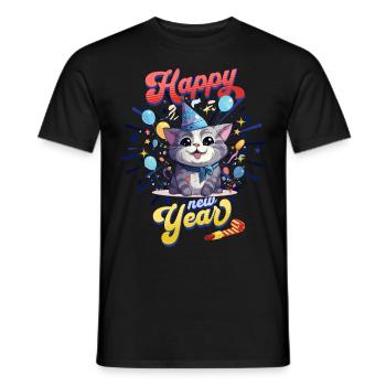 Réveillon du Nouvel An Chat Bonne Année Fête du Nouvel An Célébration - T-shirt homme - noir - Devant - AI Model Male 178 light (178cm)