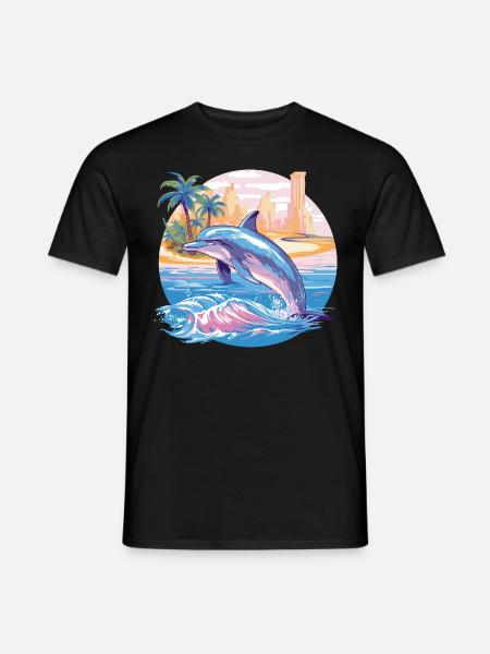 Dauphin Été Soleil Plage Mer Palmiers Vacances - T-shirt homme - noir