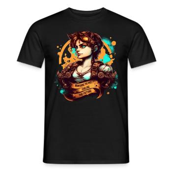 Steampunk Pilot Girl - Männer T-Shirt - Schwarz - Vorne - AI Model Male 178 light (178cm)