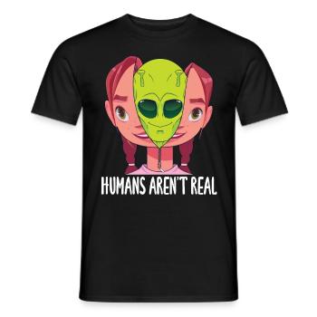 "Humans Aren't Real", lustiges Comic, Space Alien - Männer T-Shirt - Schwarz - Vorne - AI Model Male 178 light (178cm)