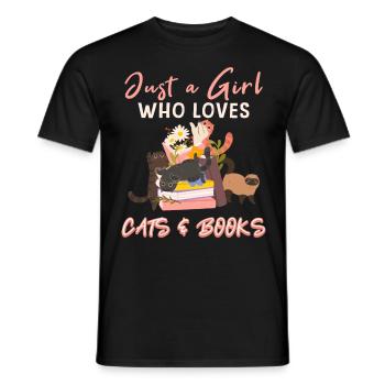 Cats, Cat Lover, Books, Reading, Girl - Men's T-Shirt - black - Front - AI Model Male 178 light (178cm)