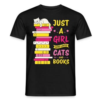 Cats, Cat Lover, Books, Reading, Girl - Men's T-Shirt - black - Front - AI Model Male 178 light (178cm)