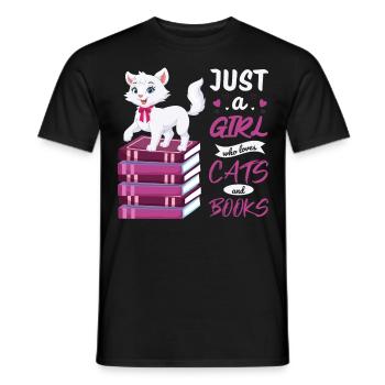Cats, Cat Lover, Books, Reading, Girl - Men's T-Shirt - black - Front - AI Model Male 178 light (178cm)