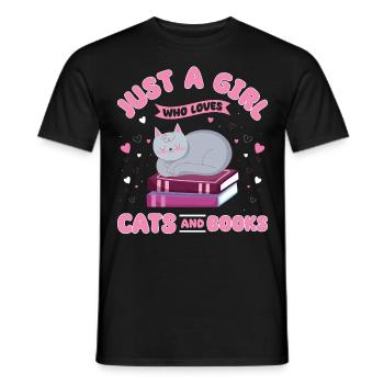 Cats, Cat Lover, Books, Reading, Girl - Men's T-Shirt - black - Front - AI Model Male 178 light (178cm)