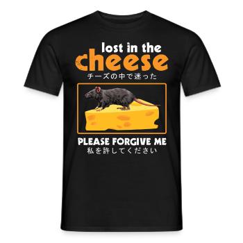 Funny Cheese Mouse Nerd for Humor Lovers - Men's T-Shirt - black - Front - AI Model Male 178 light (178cm)