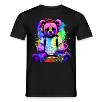 DJ ours, nounours Teddy, dessin animé, musique, concerts festivals - T-shirt homme - noir - Devant - AI Model Male 178 light (178cm)