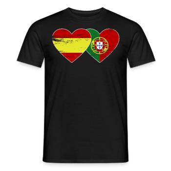 Espagne Portugal Drapeau Coeur utilisé - T-shirt homme - noir - Devant - AI Model Male 178 light (178cm)