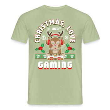Christmas, Love and Gaming – Vibes für Gamer - Männer T-Shirt - Sage - Vorne - AI Model Male 178 light (178cm)