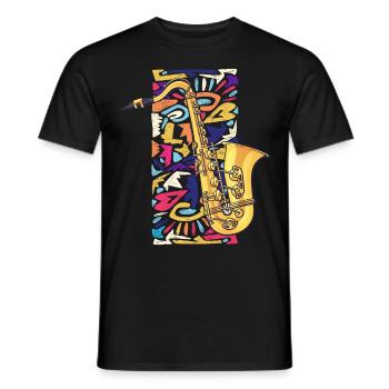 Musik Feiern: Saxophon Rock 'n' Roll -Künstler - Männer T-Shirt - Schwarz - Vorne - AI Model Male 178 light (178cm)
