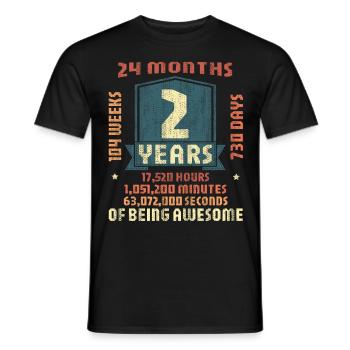 2 ans ! Cadeau d’anniversaire pour les 2 ans - T-shirt homme - noir - Devant - AI Model Male 178 light (178cm)