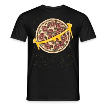 Funny space planet lovers, pizza chef - Men's T-Shirt - black - Front - AI Model Male 178 light (178cm)