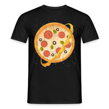 Funny space planet lovers, pizza chef - Men's T-Shirt - black - Front - AI Model Male 178 light (178cm)