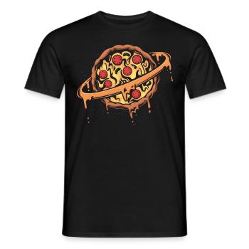Funny space planet lovers, pizza chef - Men's T-Shirt - black - Front - AI Model Male 178 light (178cm)