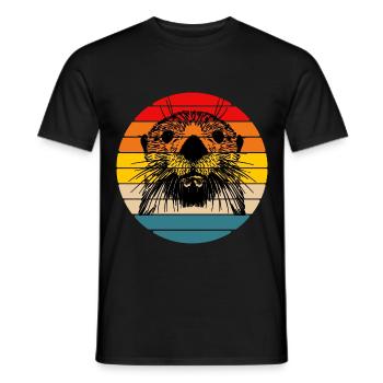 Vintage Sunset Sea Otter Retro 2 - Men's T-Shirt - black - Front - AI Model Male 178 light (178cm)