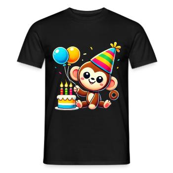 Monkey Kid Celebrating Birthday - Männer T-Shirt - Schwarz - Vorne - AI Model Male 178 light (178cm)