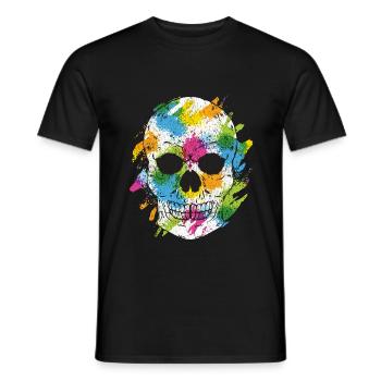 Watercolor Skull Skull Colors Colorful Horror - Men's T-Shirt - black - Front - AI Model Male 178 light (178cm)