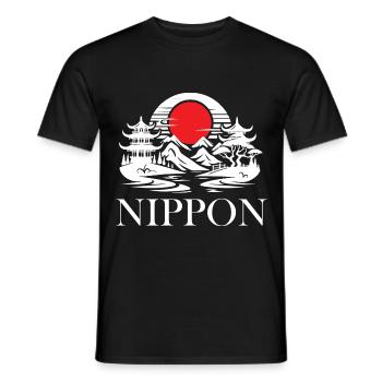 Japon Design, Paysage avec lever de soleil rouge - T-shirt homme - noir - Devant - AI Model Male 178 light (178cm)