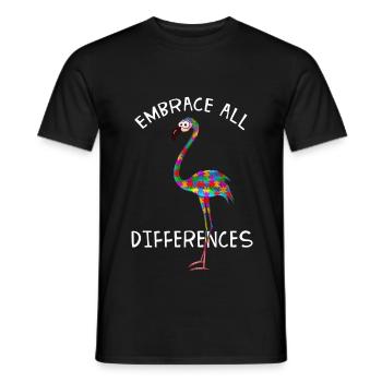 Embrace all Differences Colorful autism flamingo - Men's T-Shirt - black - Front - AI Model Male 178 light (178cm)