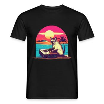 Cat Synthesizer Katze Retro Vintage Studio Gear - Männer T-Shirt - Schwarz - Vorne - AI Model Male 178 light (178cm)