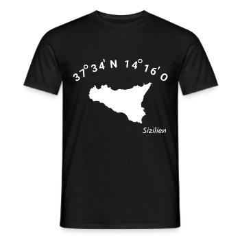 Sizilien Koordinaten Italien Urlaub Sicilia Idee - Männer T-Shirt - Schwarz - Vorne - AI Model Male 178 light (178cm)